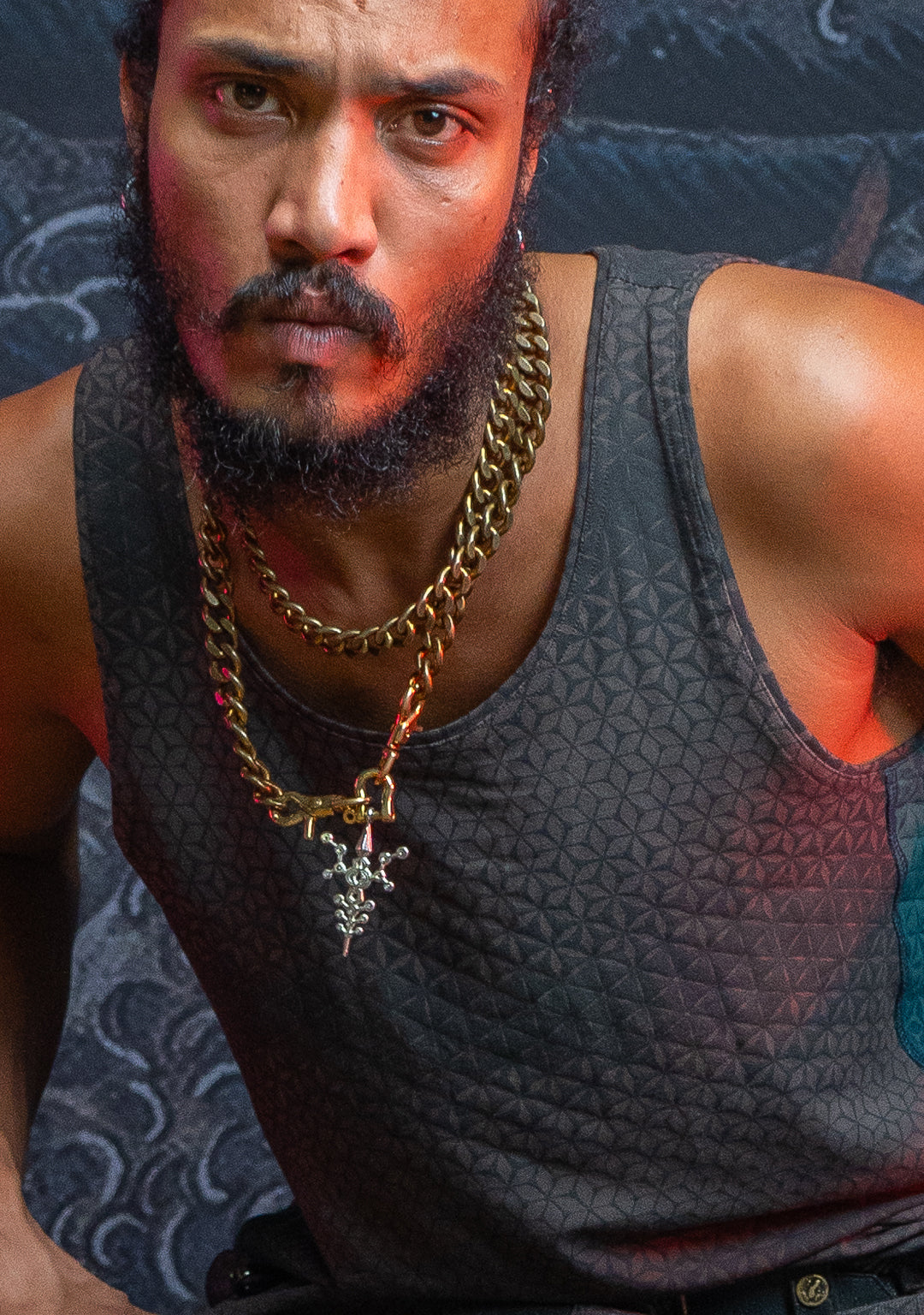A-Tank Men / Organic Bamboo Jersey Veg Dye Veg Print - Charcoal SANDSOTIME